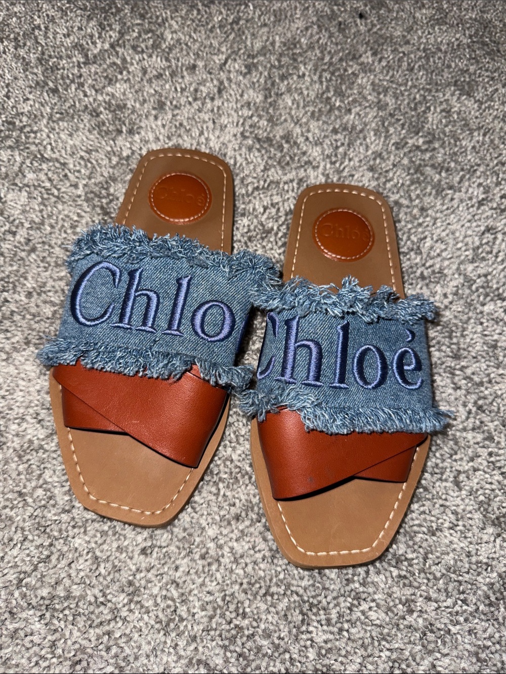 Woody Denim And Leather Slides sz4
